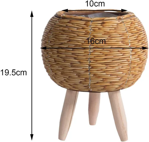 Vista 3 de Gazechimp Maceta tejida con patas, cesta rústica de ratán para balcón, apartamento, decoración de sala de dibujo, color marrón claro