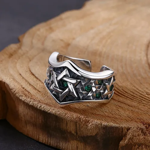 Vista 6 de Anillo vintage de plata de ley 925 con estrella de David judía con circonita cúbica para hombres y niños abierto ajustable, Metal, Zirconia cúbica