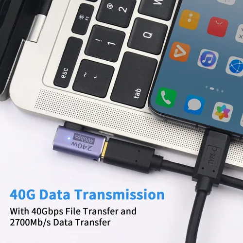 Vista 4 de Poyiccot Adaptador USB C de Ángulo Recto PD 240W para Thunderbolt 4/3, Extensión USB C Macho a Hembra de 90 Grados en Ángulo Recto USB 4.0 Conector