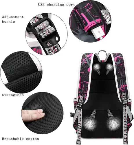 Vista 6 de GUIVITU Mochila infantil para niñas, mochila escolar para niños, mochila casual con bolsa de almuerzo, Rosado, talla única , Mochilas Daypack