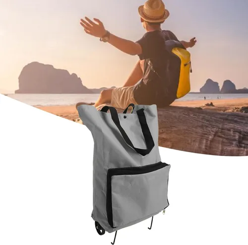 Vista 5 de Carrito de compras plegable con ruedas reutilizable Oxford carrito de comestibles bolsa portátil de gran capacidad plegable para compras, viajes