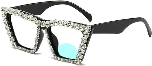 Vista 7 de willochra Gafas de lectura con diamantes brillantes de ojo de gato con diamantes brillantes para mujer, anteojos de lectura bifocales cuadrados