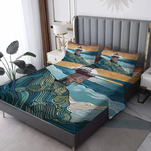 Vista 8 de Sun Sheets - Juego de sábanas de 3 piezas con estampado bohemio de montaña, sábanas y fundas de almohada estampadas - Sábana bajera ajustable