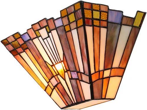 Vista 8 de LITFAD Aplique de pared estilo Tiffany, lámpara de pared de cristal beige con cadena de tracción