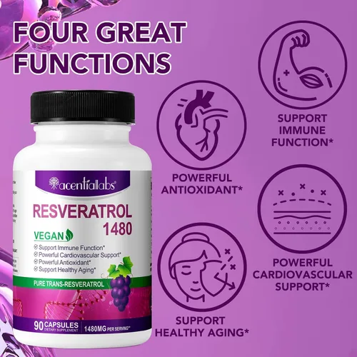 Vista 3 de Resveratrol 100% natural – 1480 mg por porción, 90 cápsulas vegetales, 99% puro Trans-Resveratrol, antioxidante para un envejecimiento saludable