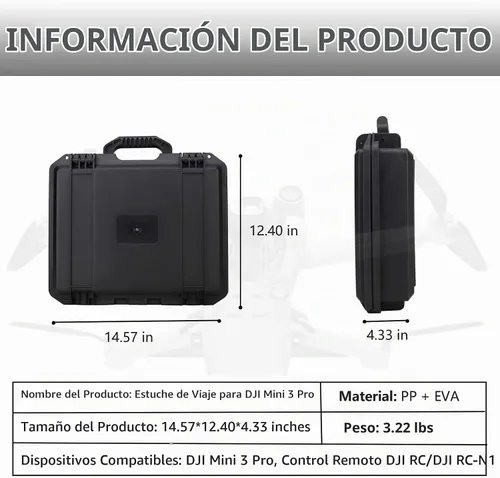 Vista 6 de Mini 3 Pro - Estuche profesional impermeable rígido de viaje para DJI Mini 3 Pro Fly More Combo y accesorios para drones