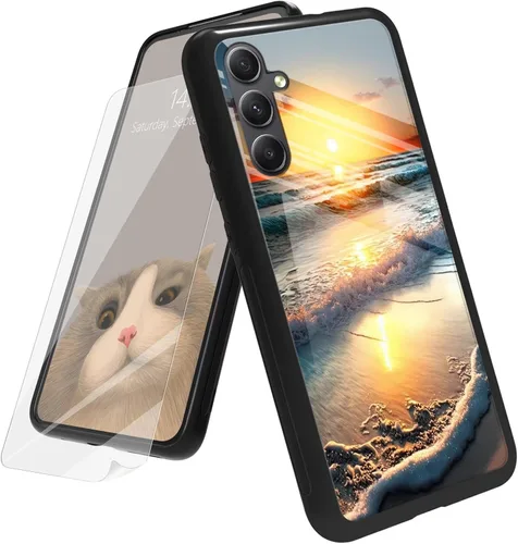 Vista 42 de Funda para Samsung Galaxy A12 5G con protector de pantalla, parte trasera de vidrio templado + TPU de silicona suave que absorbe los golpes
