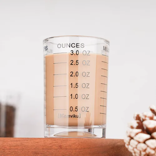 Vista 7 de Vaso de Medida de Chupito 3 onzas/90ML de Vidrio Pesado Líquido de Alta Calidad para Espresso, Copa Negra con Línea
