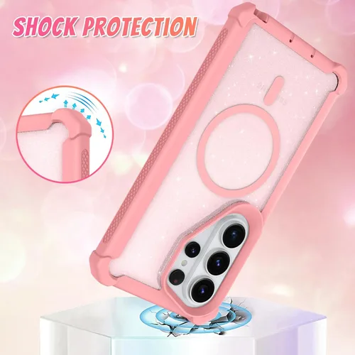 Vista 560 de Bonoma - Funda compatible con Samsung Galaxy S21 Plus, diseño de corazón con purpurina, color rosa Support for MagSafe, Plating Magnetic Case TPU