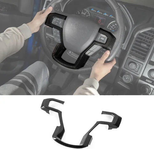 Vista 12 de Voodonala Cubierta de marco decorativo para volante negro con textura de grano para Ford F150 F250 F350 Super Duty 2015 2016 2017 2018 2019 2020