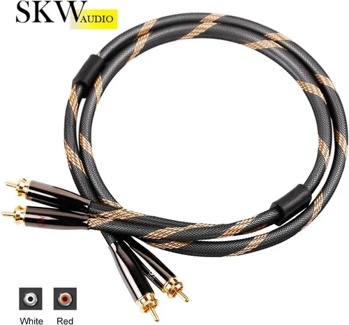 Vista 2 de SKW Cable de RCA para audiófilos 2RCA macho a 2RCA macho de sistema HiFi con diámetro de 7mm (0.5m/1.64ft, negro, nylon) Ultra-pure copper core