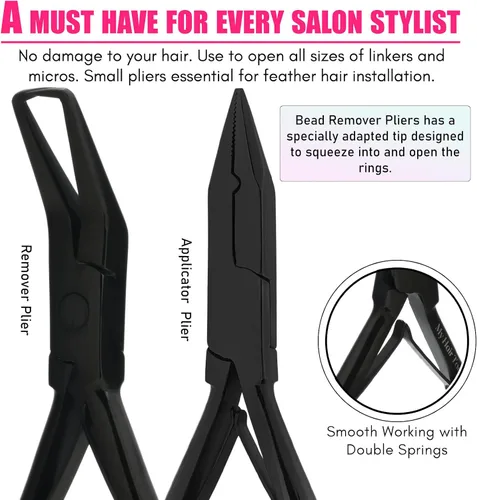 Vista 11 de Kit de Herramientas para Extensiones de Cabello Microlink Cuentas y Cinta Alicates Removedores de Extensiones de Cabello y Alicates para Engarzar