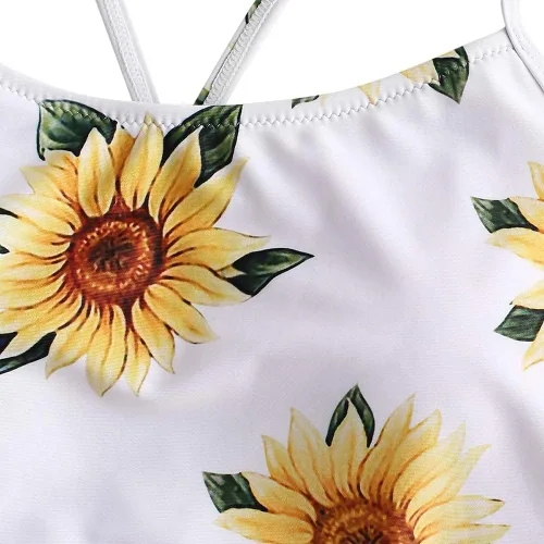 Vista 6 de ZAFUL - Conjunto de bikini de girasol acolchado con cordones y tankini de talle alto