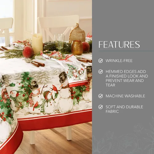 Vista 3 de Elrene Home Fashions Mantel Navideño Snowman Winterland de Copos de Nieve Resistente a las Arrugas, 60"X102", Rectangular