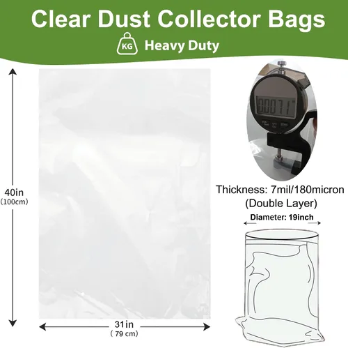 Vista 2 de Bolsas colectoras de polvo, 7 mil de dos caras de 19.5 pulgadas de diámetro, 31 pulgadas de ancho x 40 pulgadas de largo, bolsa de recolección