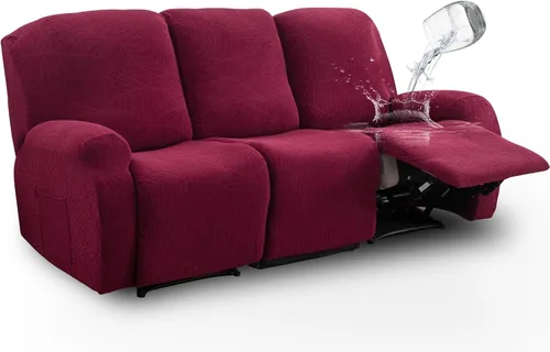 Vista 18 de vctops Funda repelente al agua para silla reclinable de 4 piezas con bolsillo lateral, diseño de hojas de jacquard, elástica, suave, protector