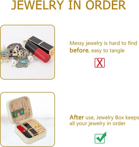 Vista 5 de Joyero pequeño, organizador de joyas de viaje, caja de joyería portátil de viaje, mini almacenamiento portátil, caja de almacenamiento para anillos
