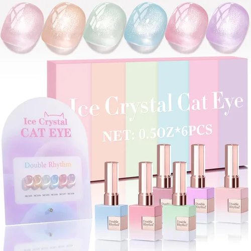 Vista 25 de Double Rhythm - Juego de esmalte de uñas de gel ojo de gato de 6 unidades, mismo color, misma botella, 14.8 ml, brillo con glitter, con imán Aurora