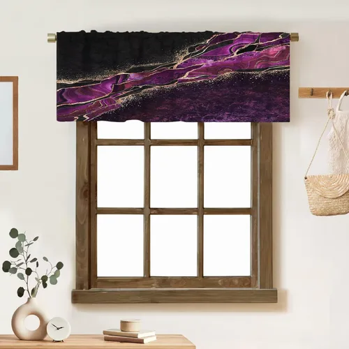 Vista 39 de Cortina de cenefa de mármol verde con venas doradas de mármol negro, diseño abstracto de lujo, elegante cenefa con bolsillo para barra, 1 panel