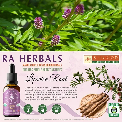 Vista 3 de Ra Herbals Extracto líquido de raíz de regaliz orgánico - Soporte del sistema digestivo - 1 fl oz
