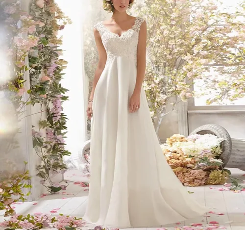 Vista 3 de Vestidos de novia de playa simples con tirantes delgados, vestidos de novia con cuello en V, vestido de noche para novia