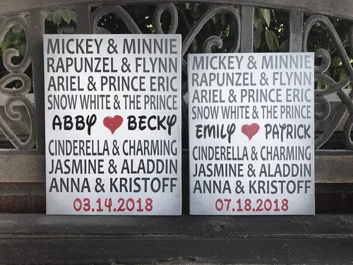 Vista 5 de Cartel personalizado con temática de Disney, regalo de boda, lienzo personalizado, parejas de Disney, personalizado para novia y novio, gran regalo