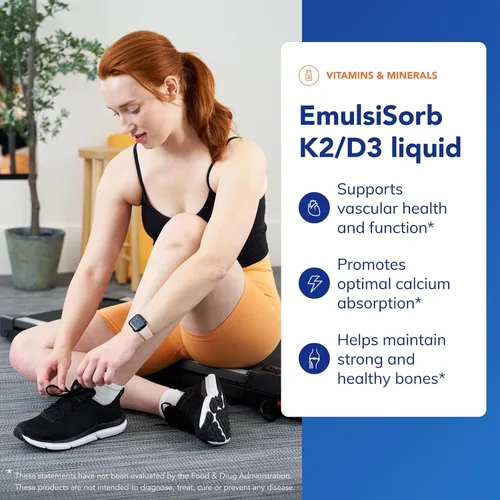 Vista 3 de Pure Encapsulations EmulsiSorb K2/D3 Liquid Vitamina K2 y D3 emulsionada de absorción mejorada para apoyo a la salud vascular* 0.7 onzas líquidas