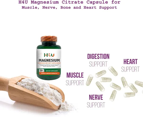 Vista 7 de H4U Cápsula de citrato de magnesio para músculo, nervio, hueso, soporte cardíaco, suplemento dietético, fórmula vegetariana, sin gluten, azúcar