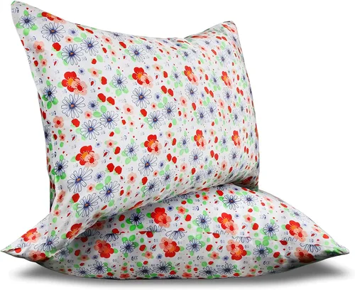 Vista 7 de MANSPHIL Funda de almohada de seda con bonitas flores rojas y blancas, tamaño estándar, 22 Momme 100% seda de morera, funda de almohada con cierre