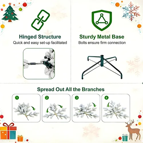 Vista 7 de Árbol de Navidad artificial de 5 pies con lápiz, para el hogar, oficina, decoración de vacaciones, árbol flocado blanco para espacios pequeños