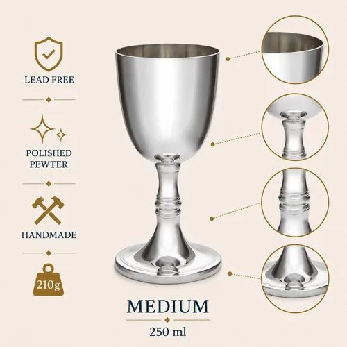 Vista 3 de Wentworth Pewter Copa de vino blanco, copa de vino de peltre sin plomo de 8.5 fl oz, acabado a mano en Sheffield, Inglaterra, pulido con espejo