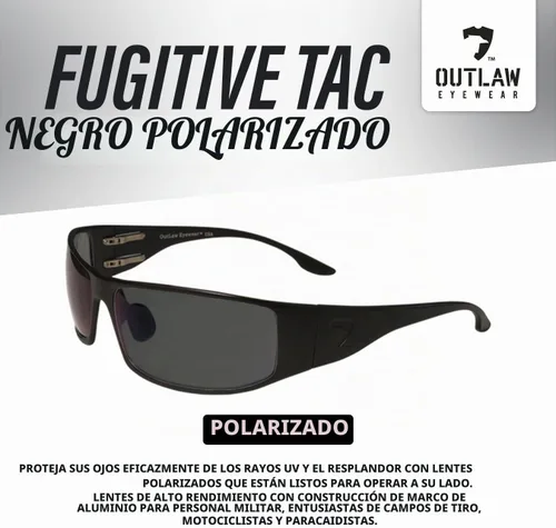 Vista 5 de OutLaw Eyewear Fugitive - Gafas de sol tácticas de aluminio y motocicleta, ANSI Z87.1 Protección contra impactos EE. UU Negro