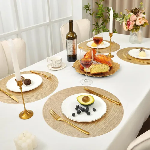 Vista 5 de U'Artlines Manteles individuales metálicos huecos de vinilo antideslizante con aislamiento térmico para mesa de cocina (21102 dorado, 6 unidades)