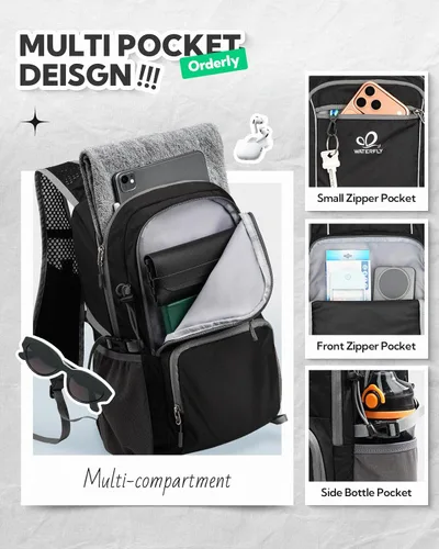 Vista 8 de WATERFLY Packable Hiking Backpack, 20L Small Lightweight Foldable Daypack Black