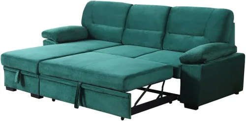 Vista 7 de Kipling - Sofá seccional reversible de tela de terciopelo verde