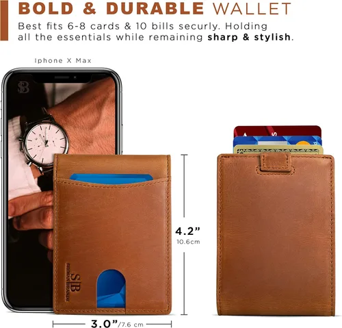 Vista 11 de SERMAN BRANDS RFID Blocking Slim Bifold Genuine Leather Thin Minimalist Front Pocket Wallets for Men Billfold Wallet Men Gift