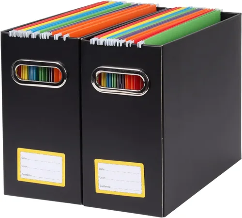 Vista 21 de Caja organizadora de archivos plegable con asa, 12.20 x 5.11 x 9.84 pulgadas, organizador de archivos para el hogar u oficina, pequeña caja de Negro