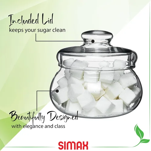 Vista 2 de SIMAX Azucarero de vidrio borosilicato con tapa, 16 onzas, transparente, duradero, apto para lavavajillas, estilo clásico, contenedor de azúcar