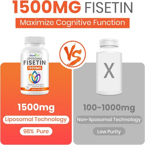 Vista 2 de Suplementos de fisetina de 1500 mg, potente absorción con entrega liposomal, 98% de fisetina pura, antioxidante de polifenol para un envejecimiento
