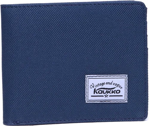 Vista 7 de KAUKKO Cartera biplegable con bloqueo RFID para hombre, 1Azul, Ocio