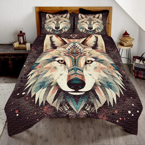 Vista 10 de Edredón de lobo personalizado, diseño nativo de ojos azules, tamaño matrimonial, juego de edredón de tamaño King, decoración para habitación