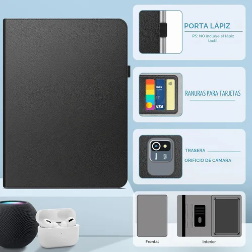 Vista 3 de DETUOSI Funda universal para tableta Android de 10.1 pulgadas, cubierta protectora de cuero, visión de 2 ángulos, con 3 ranuras para tarjetas, funda