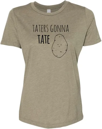 Vista 10 de Cute Women's Screen Printed Crew Neck Tee, Shirts With Sayings, Dusty Blue or Olive