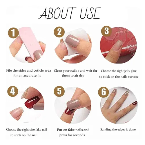 Vista 6 de Hkanlre Uñas postizas cortas de color rosa a presión, cuadradas, brillantes, cobertura completa, francesas, para mujeres y niñas, 24