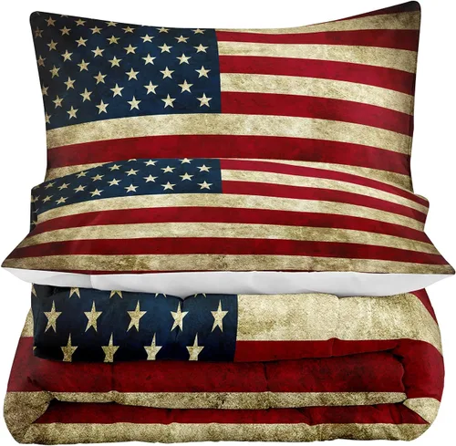Vista 3 de TAILOR SHOP - Juego de edredón con bandera americana para niños y adolescentes, juego de ropa de cama con patrón de bandera americana, tamaño queen