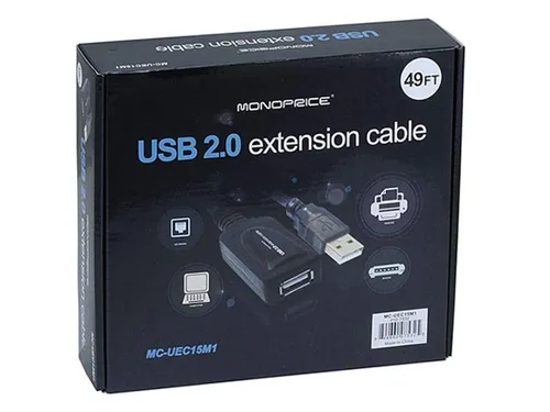 Vista 4 de Monoprice Cable de extensión/repetidor activo USB 2.0 A macho a hembra de 49 pies (extensión compatible con Kinect y PS3 Move)