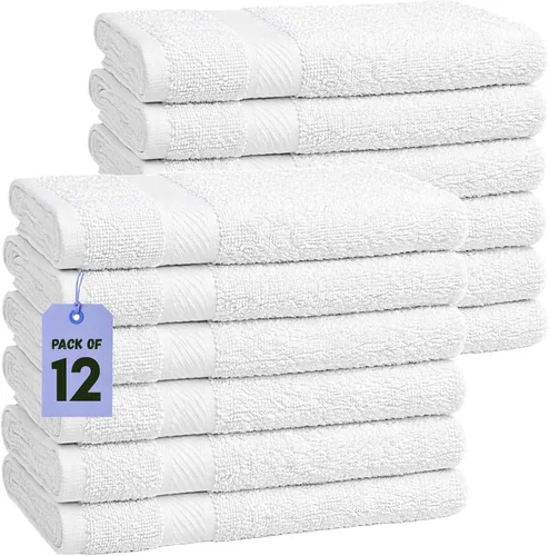 Vista 12 de Pearl Linens Paquete de 24 toallas de mano 100% algodón, toallas de salón para spa, gimnasio y baño, toallas para el pelo a granel, suaves