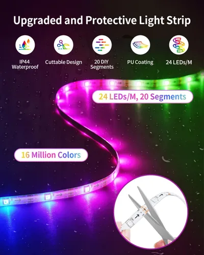 Vista 4 de Tira de luces LED RGB+IC, luz LED Bluetooth inteligente para dormitorio, tiras LED que cambian de color con 44 modos de escena (6.6 pies)