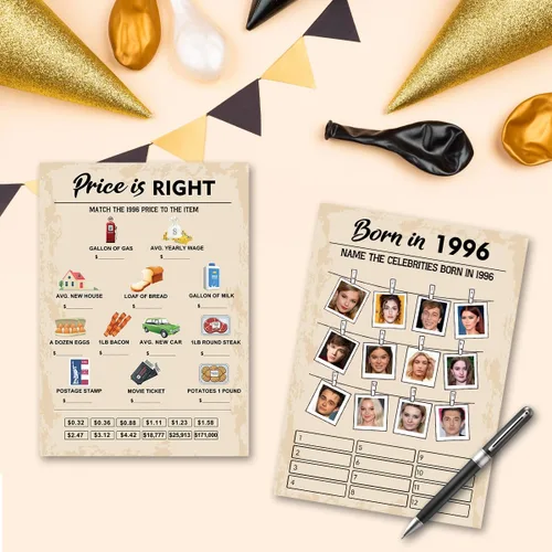 Vista 5 de QUPT Juegos de Fiesta de 30 Cumpleaños, Conjunto de 2 Actividades para 15 Invitados, Paquete de Juegos Nacidos en 1996, Suministros de Fiesta