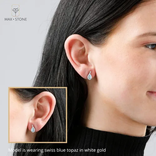 Vista 2 de 14k Yellow or White Gold Gemstone Pear Shape Drop Stud Earrings for Women with Teardrop Natural Diamonds and Push Backs 6mm x 4mm Birthstone by MAX